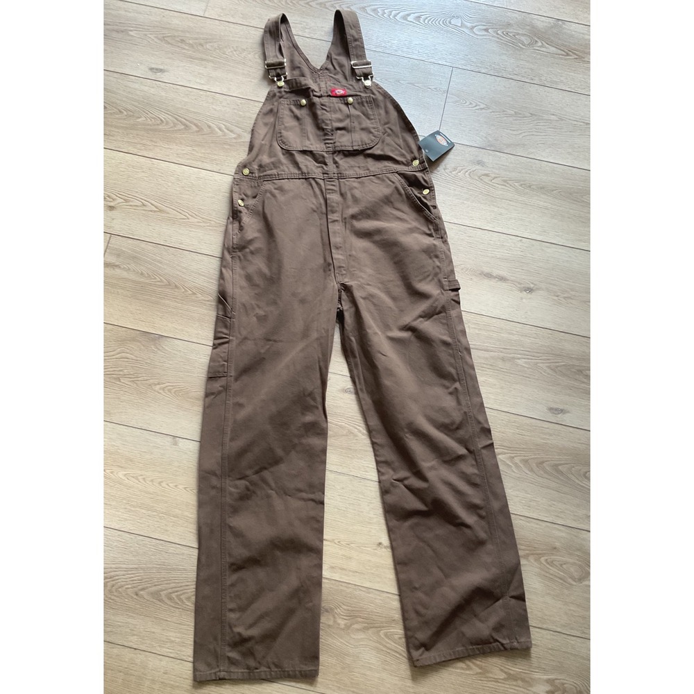 Dickies Mens Duck Bib Overalls Rinsed Timber Brown DB100RTB 36x34 NWT